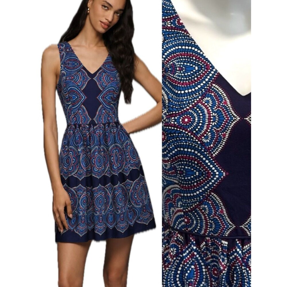 Maggy London Aztec Geometric Tulle Dress Petite Size 4 Sleeveless Fit & Flare